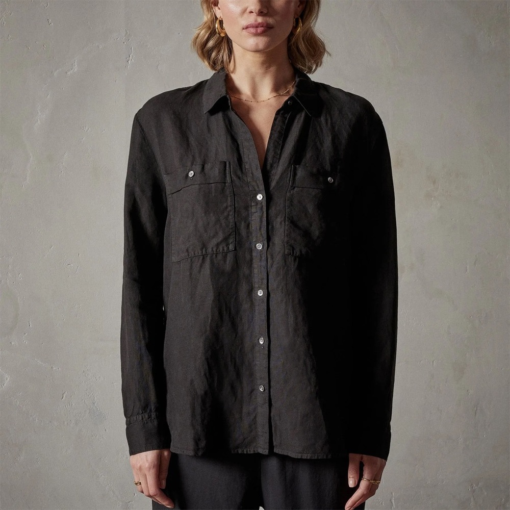 James Perse Button-down Linen Shirt in Black